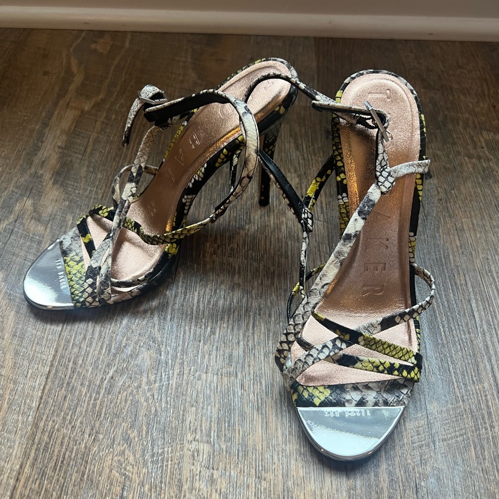 NWT Ted Baker Multi-Colored Snakeskin Heeled Sandals